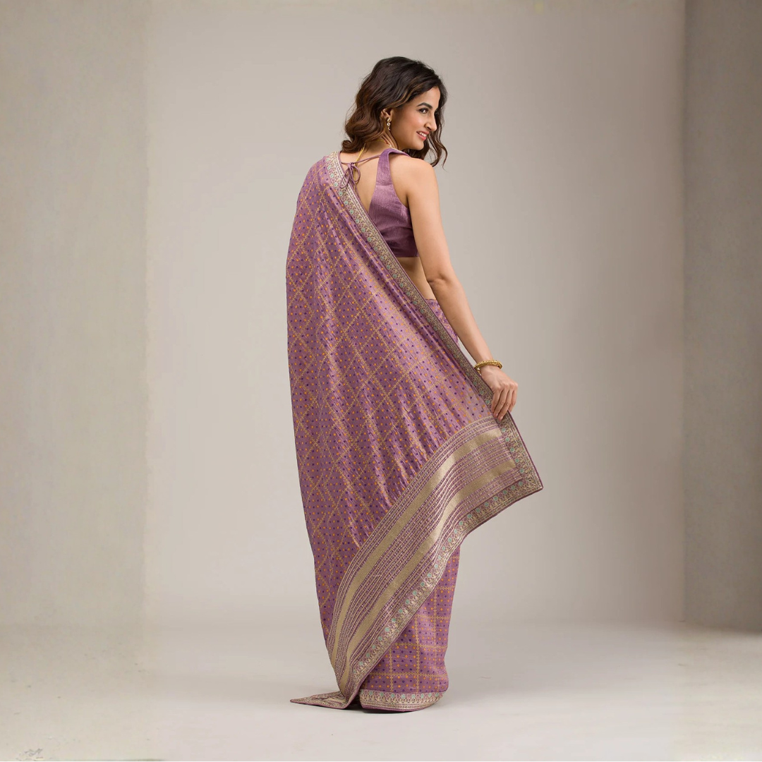 Purple Zariwork Soft Silk Saree - Image 4